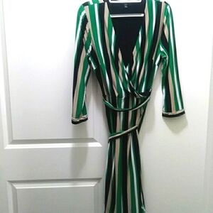 INC International Concepts Green Striped Long Sleeve Dress